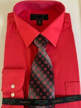 ALEXANDER JULIAN COLOURS SET RED DRESS SHIRT WITH TIE SIZE XL 17-17 1/2 32/33
